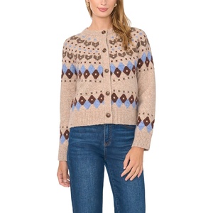 Vince Camuto Women’s Long Sleeve Fair Isle Cardigan(Brown Sugar Melange)