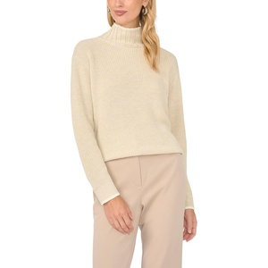 Vince Camuto Women’s Long Sleeve Shaker Stitch Turtleneck with Tipping Sweater(Malted)